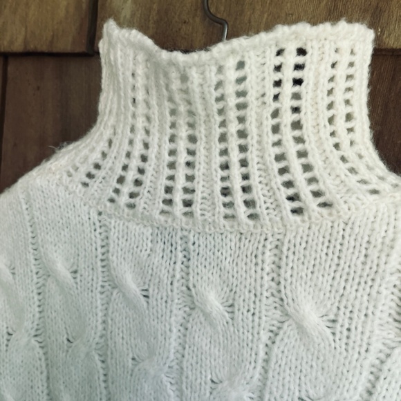 Kersh Women Openwork  Cable Кnit Turtleneck White Sweater Oversized Size XS - Picture 13 of 15